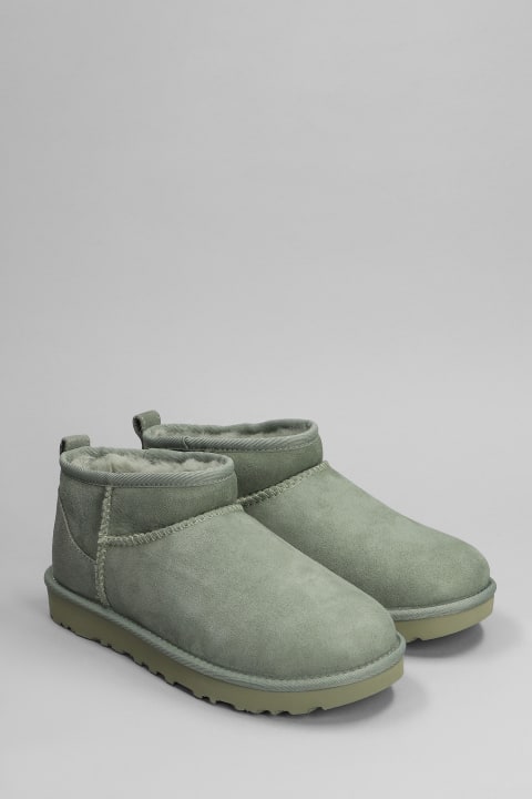 Flat Shoes for Women UGG Classic Ultra Mini Low Heels Ankle Boots In Green Suede