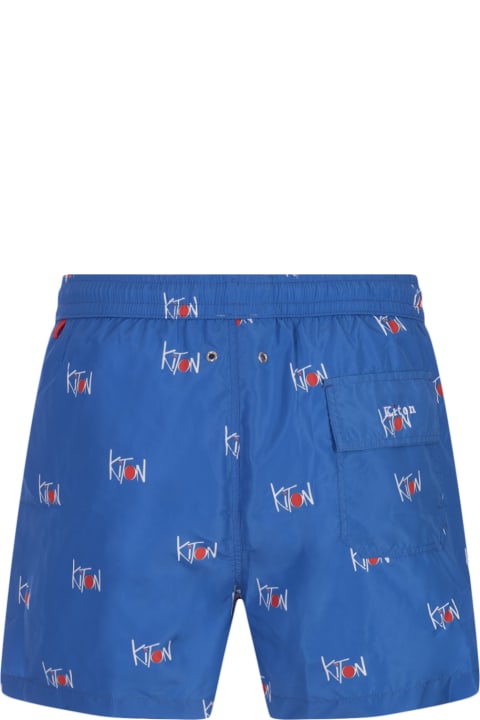 メンズ 水着 Kiton Blue Swim Shorts With All-over Logo