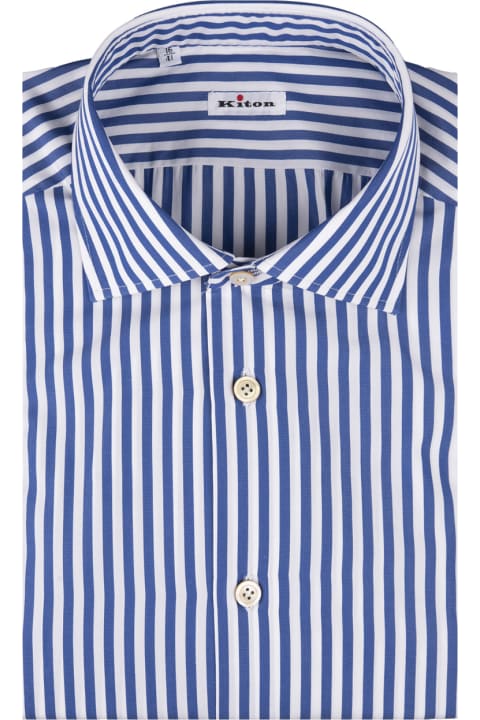 Shirts for Men Kiton Blue And White Striped Poplin Shirt