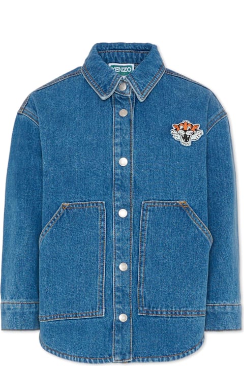 Kenzo Kids for Women Kenzo Kids Blue Denim Shirt For Kids With Tiger And Logo