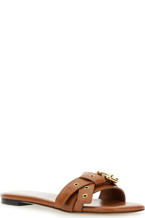 Chloé 
mae
 Brown Sandals With Strap Embellishment With Logo In Leather Woman