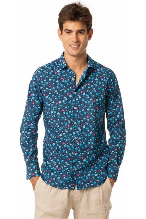 Homeware MC2 Saint Barth Man Muslin Cotton Sikelia Shirt With Jellyfish Print