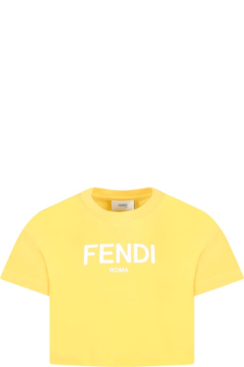 Yellow T-shirt For Girl With White Logo