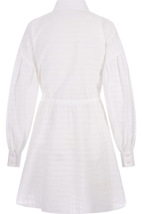 Fashion for Women MSGM Short Dress With Adjustable Waist In White Cotton Seersucker