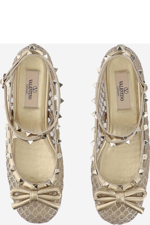 Laced Shoes for Women Valentino Garavani Rockstud Ballet Flat In Mesh And Tonal Studs