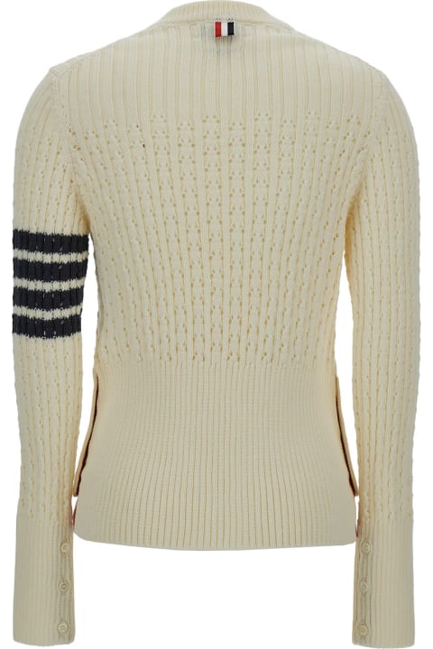 Beige Knit Pullover With 4 Bar Detail In Wool Woman