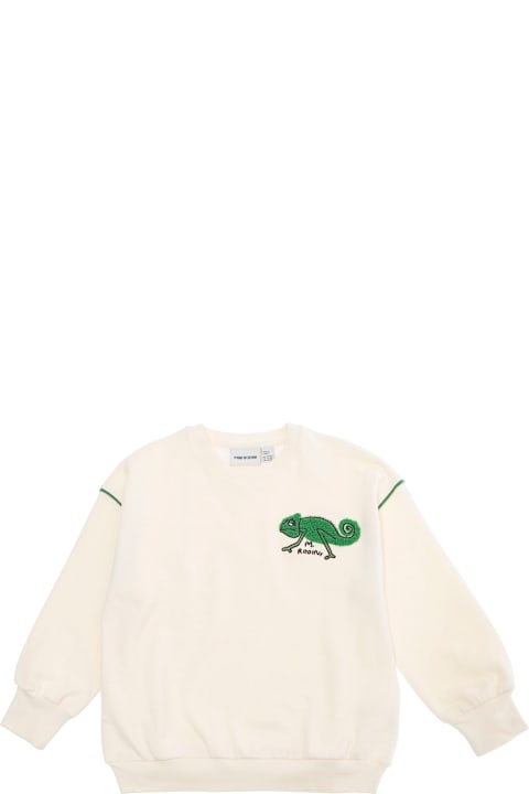 Homeware Mini Rodini White Crewneck Sweatshirt With Patch On The Front In Cotton Boy