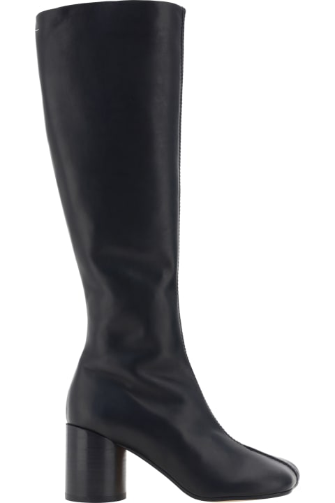 MM6 Maison Margiela Boots for Women MM6 Maison Margiela Knee-high Black Leather Boots With Anatomic Toe And Upper Stitching