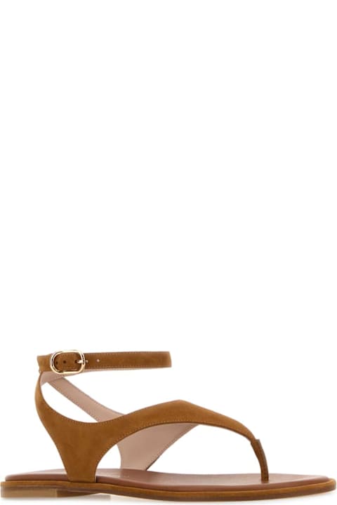 Stuart Weitzman Camel Suede Marley Thong Sandals