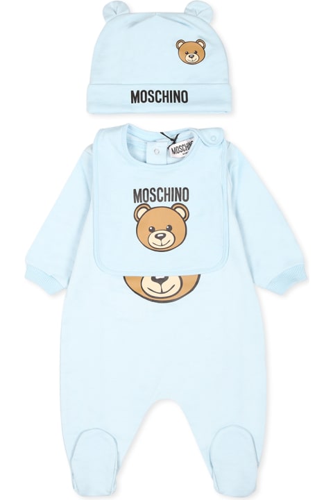 Moschino Bodysuits & Sets for Baby Girls Moschino Light Blue Babygrow Set For Baby Boy With Teddy Bear