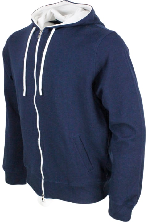 メンズ Barba Napoliのニットウェア Barba Napoli Lightweight Stretch Cotton Sweatshirt With Hood With Contrasting Color Interior And Zip Closure