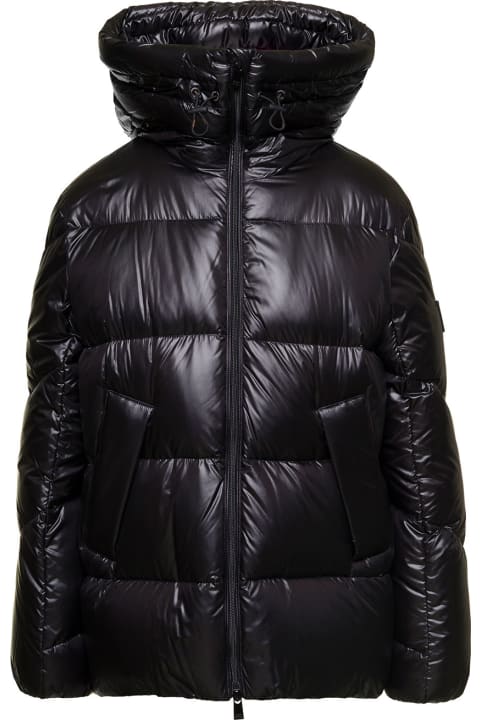 'larali' Black Down Jacket With Logo Patch In Nylon Woman