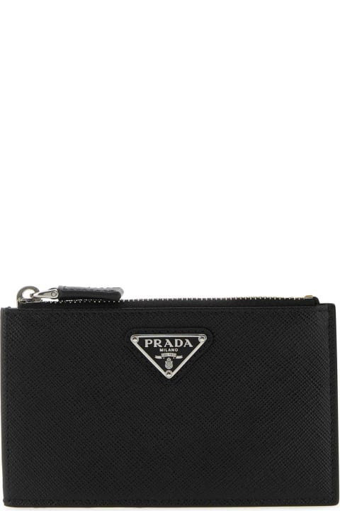 Wallets for Men Prada Black Leather Card Holder