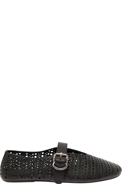 Jeffrey Campbell Shoes for Women Jeffrey Campbell 'shelly' Black Ballet Flats With Maxi Buckle In Lace Effect Leather Woman