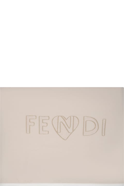 Fendi for Baby Girls Fendi Beige Blanket For Baby Kids With Logo