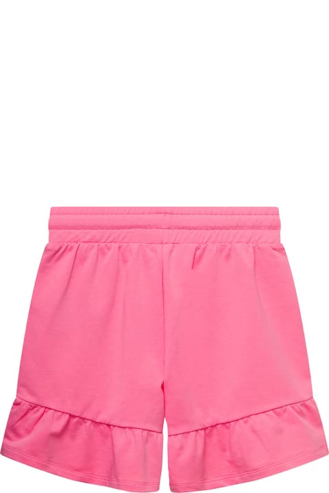 Moschino for Kids Moschino Pink Shorts With Teddy Bear Print And Frill Trim In Stretch Cotton Girl