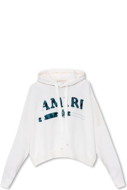 Logo Patch Knitted Drawstring Hoodie