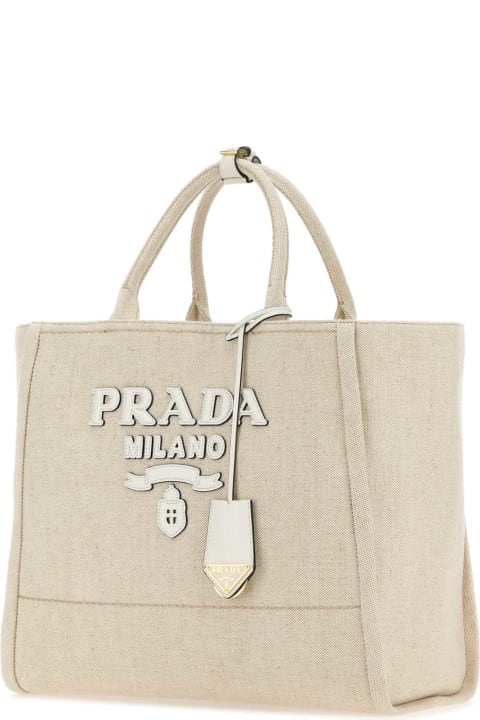 Prada Totes for Women Prada Sand Canvas Shopping Bag