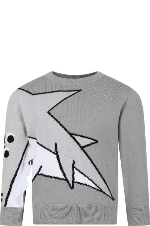 Stella McCartney Kids Stella McCartney Kids Gray Sweater For Boy With Shark