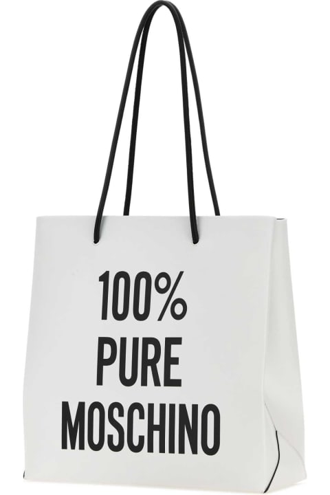 Moschino Totes for Women Moschino White Leather 100% Pure Moschino Shopping Bag