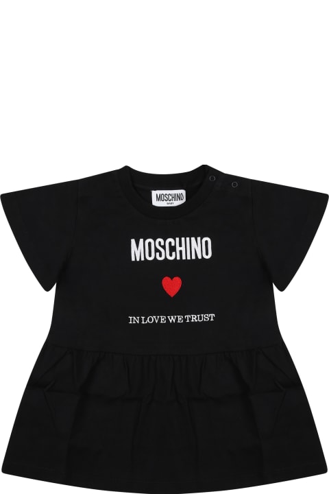 أدوات منزلية Moschino Black Dress For Baby Girl With Logo And Heart