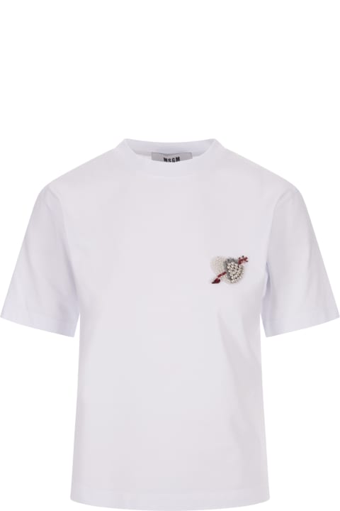 Fashion for Women MSGM White T-shirt With ' Heart Embroidery Patch' Graphics