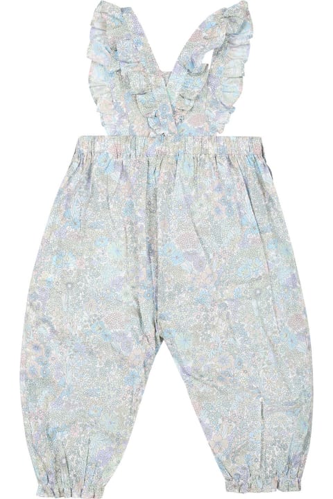 Tartine et Chocolat Coats & Jackets for Baby Girls Tartine et Chocolat Light Blue Cotton Dungarees For Baby Girl With Floral Print