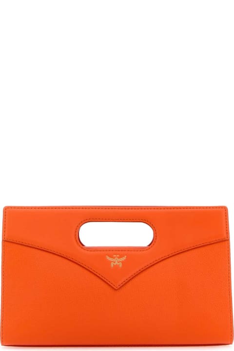 MCM Clutches for Women MCM Fluo Orange Leather Diamond Handbag