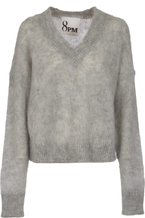V-neck Fur Applique Sweater