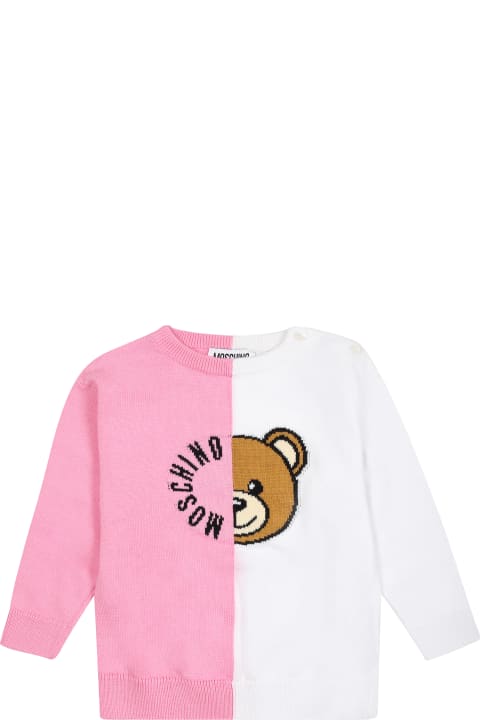 Moschino Sweaters & Sweatshirts for Baby Girls Moschino Multicolor Sweater For Baby Girl With Teddy Bear