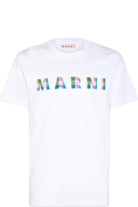 Marni Topwear for Women Marni Gingham Logo-printed Crewneck T-shirt