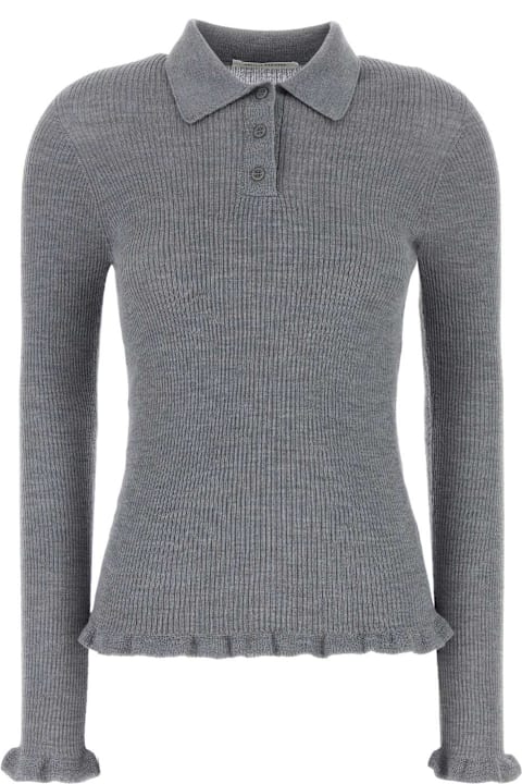 Cecilie Bahnsen سترات صوف وبدل رياضية لـ السيدات Cecilie Bahnsen Grey Wool Oda Polo Shirt