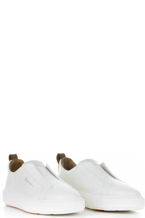 Santoni Sneakers for Men Santoni White Leather Slip-on Sneaker
