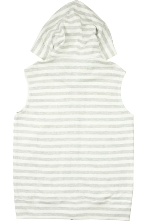 キッズ新着アイテム Brunello Cucinelli Cotton And Linen Striped French Terry Sleeveless Sweatshirt With Hood And Print