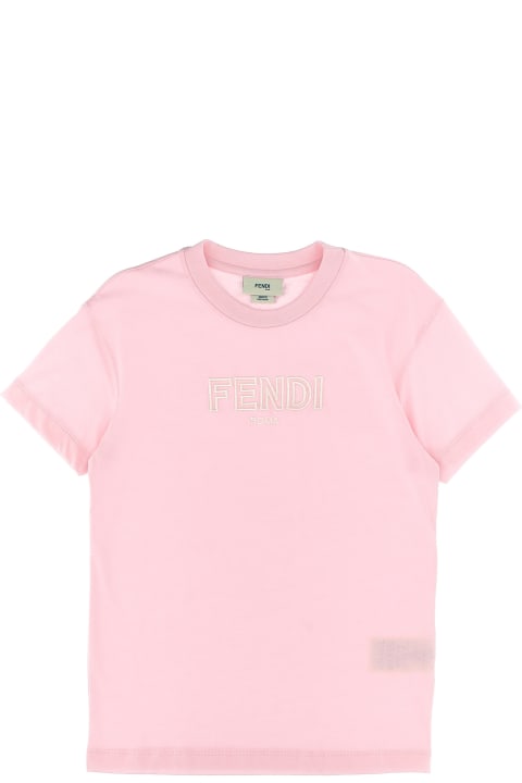 Fendi T-Shirts & Polo Shirts for Girls Fendi Logo Embroidery T-shirt