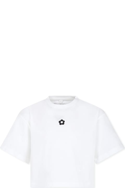 Stella McCartney Kids T-Shirts & Polo Shirts for Girls Stella McCartney Kids White Crop T-shirt For Girl With Logo And Flower