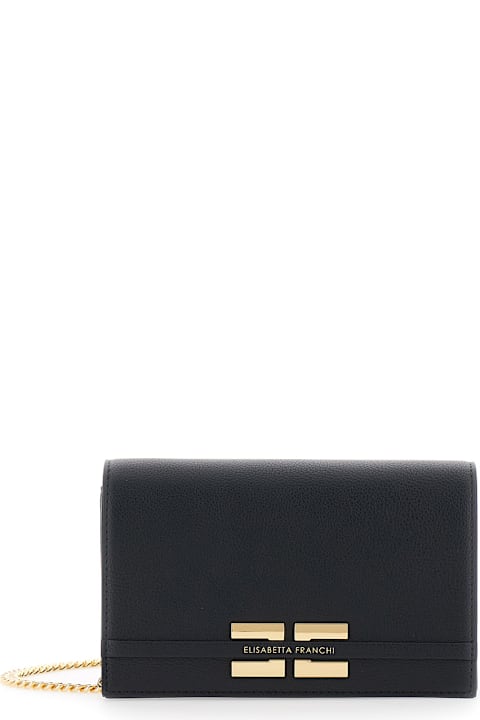 Elisabetta Franchi Bags for Women Elisabetta Franchi Black Clutch Bag With Logo Lettering On The Front And Chain Shoulder Strap In Eco Leather Woman