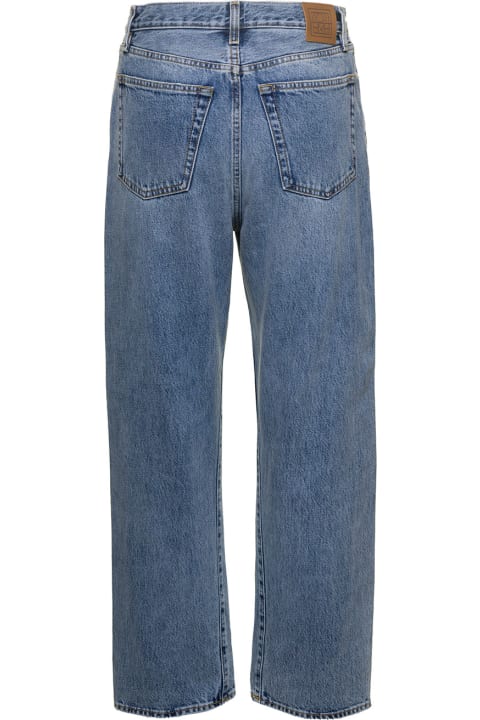 Totême for Women Totême Light Blue Straight Five-pockets Jeans With Logo Patch In Cotton Denim Woman