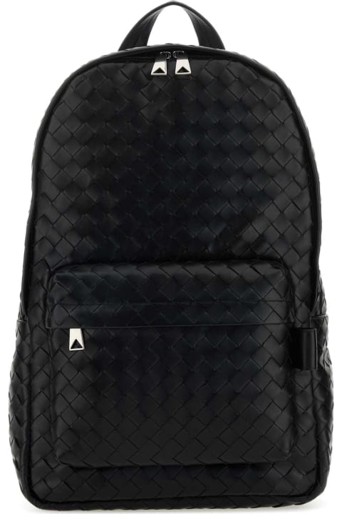Sale for Men Bottega Veneta Black Leather Medium Intrecciato Backpack