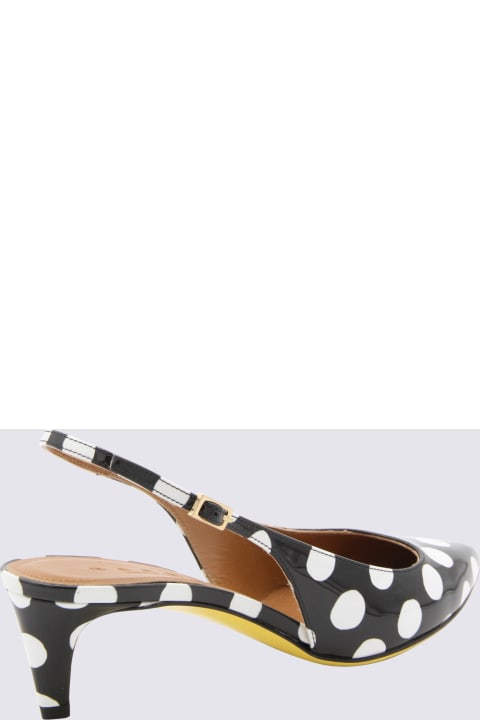 High-Heeled Shoes for Women Marni Black And White Leather Polka Dots Slingback Pumps
