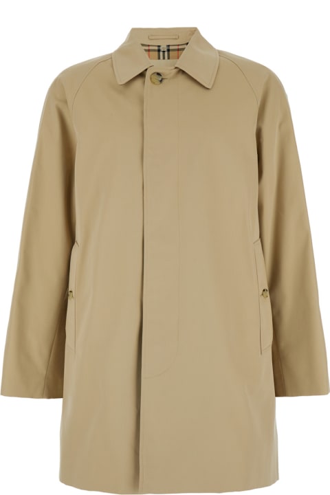 Burberry for Men Burberry Beige Single-breasted Trench Coat With Concealed Closure In Gabardine Man