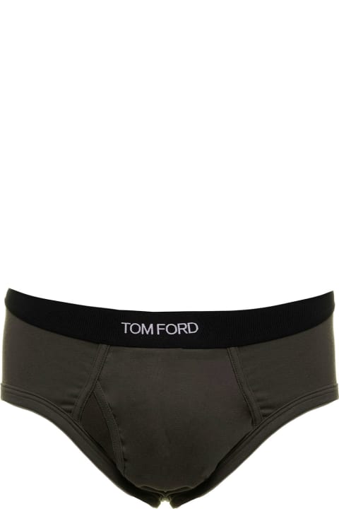 Tom Ford Man's Army Green Cotton Briefs With  Logo