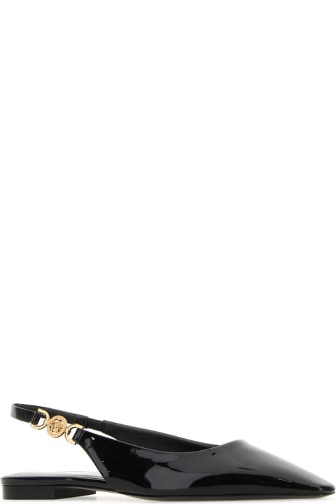 Flat Shoes for Women Versace Black Leather Ballerinas