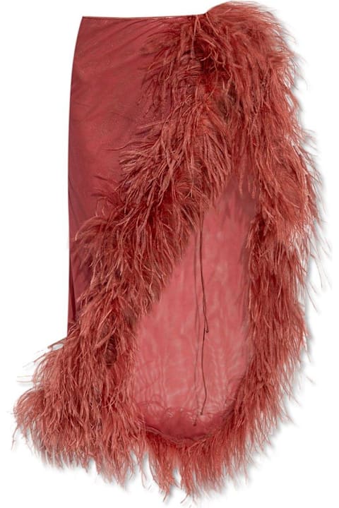 Oseree Clothing for Women Oseree Feather-trim Asymmetric Skirt