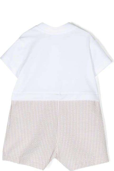 Il Gufo for Kids Il Gufo Beige And White Striped Seersucker Short Playsuit In Two Different Materials