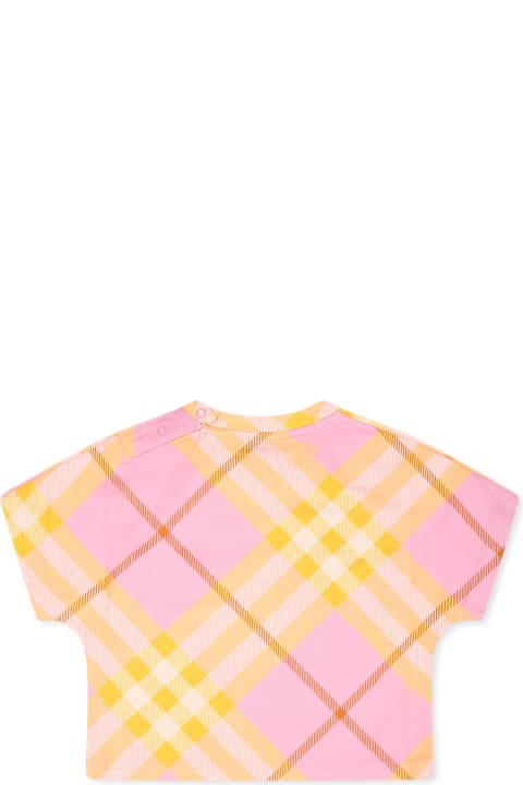 Burberry قمصان بياقة دائرية وقمصان البولو لـ رُضع أولاد Burberry Pink T-shirt For Baby Girl With Check Vintage