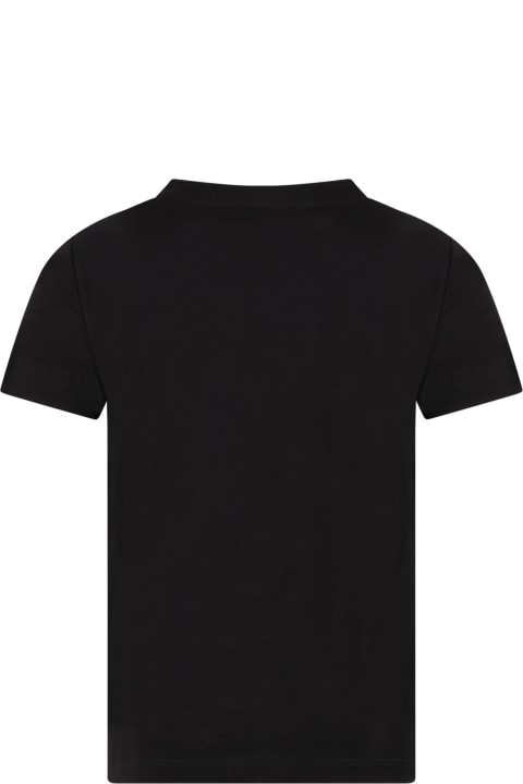 Black T-shirt For Boy With White Logo And Iconic Buttons