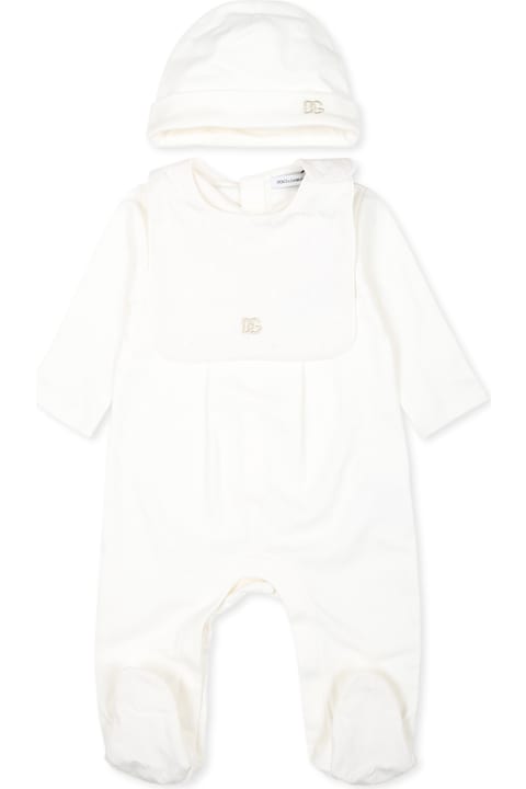 Dolce & Gabbana Bodysuits & Sets for Baby Girls Dolce & Gabbana White Babygrow Set For Babykids With Logo Dg