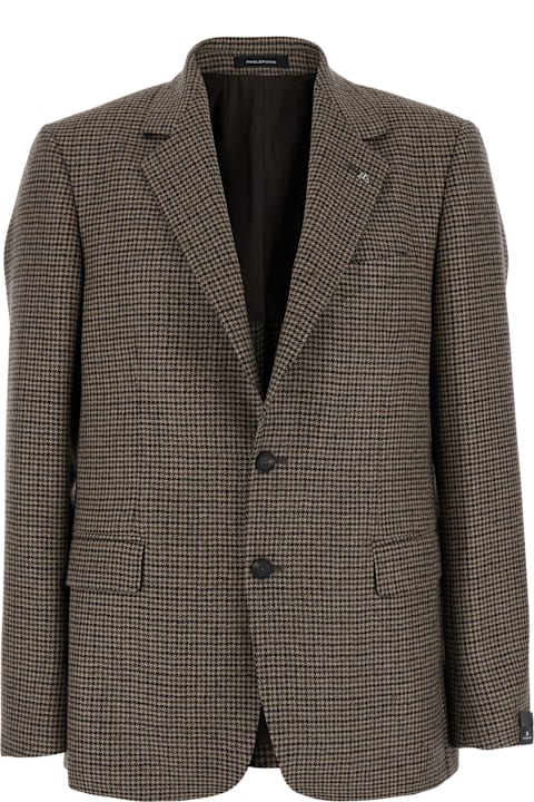 Homeware Tagliatore Dark Beige Single-breasted Jacket With Check Motif In Virgin Wool Man