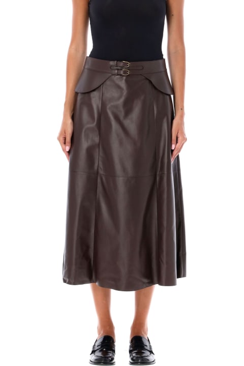 Ralph Lauren تنورات لـ السيدات Ralph Lauren Godet Selleria Midi Leather Skirt